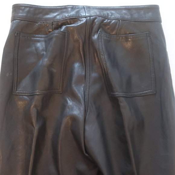 Womens Perellel Black Flat Front Leather Pants 6 * - Picture 9 of 13